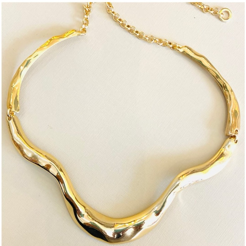 Colar Feminino Gargantilha Choker Ondulado Folheado prateado e dourado