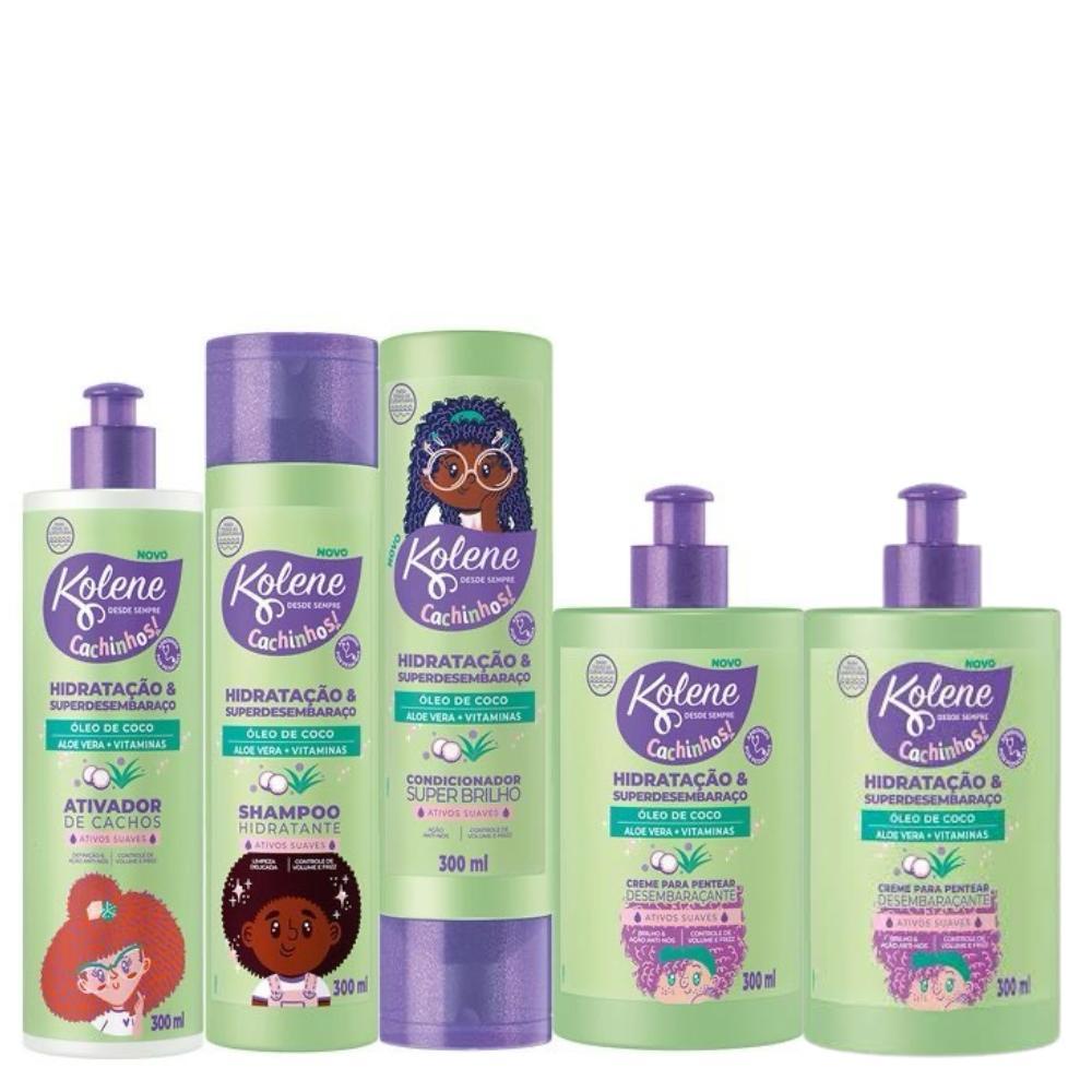 Kit Kolene Cachinhos Poderosos - 1 Sh + 1 Cond 300ml + 2 Creme Pentear 300ml + 1 Ativador Cachos 300ml - Envio imediato
