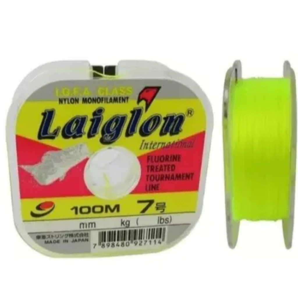 Linha de Pesca Laiglon Monofilamento 0,28, 031, 0,33, e 0,37mm -100 Mts Amarela - Revestida com FLUORCARBONO