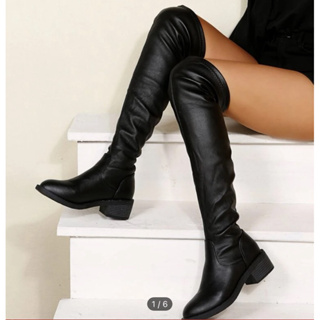 Bota Over The Knee Preta Bico Fino Salto Estilo Montaria em Oferta na Shopee
