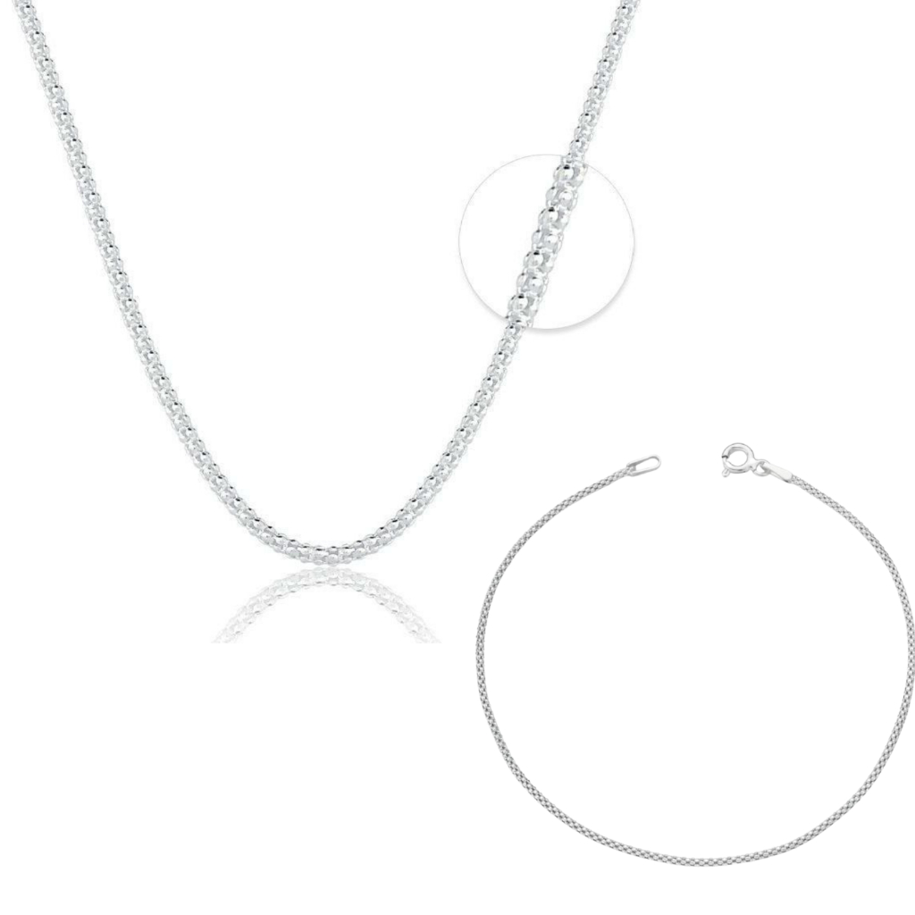 Kit Colar e Pulseira Pipoquinha Feminina em Prata 925 - Fashion Accessories