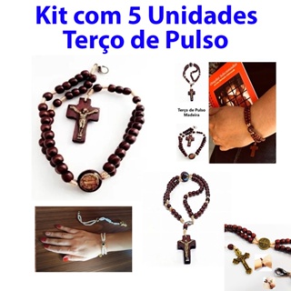 Terço de Pulso Madeira Infantil Adulto Pulseira  - Kit com 5 Unidades em Oferta na Shopee