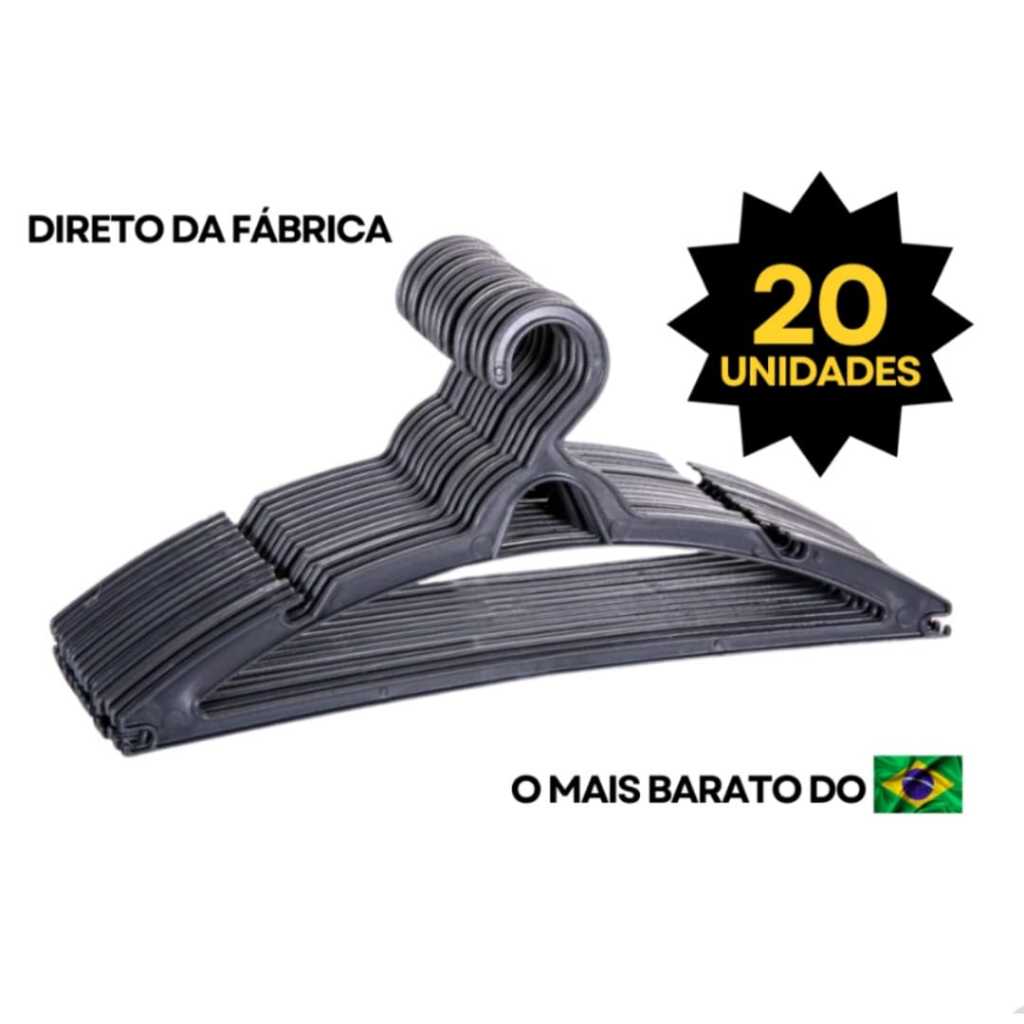 Cabide Adulto Preto kit 20 Cabides  Organizar Roupas em Oferta na Shopee