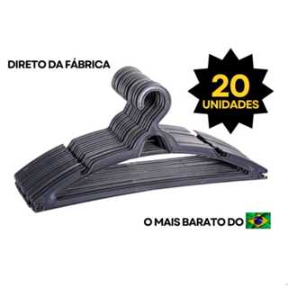 Cabide Adulto Preto kit 20 Cabides  Organizar Roupas em Oferta na Shopee