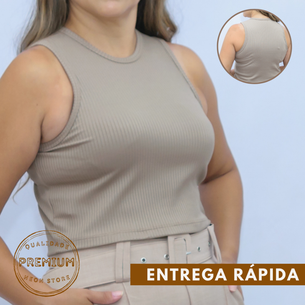 cropped blusa regata feminino basico canelado sem manga gola redonda blogueira verão tendência