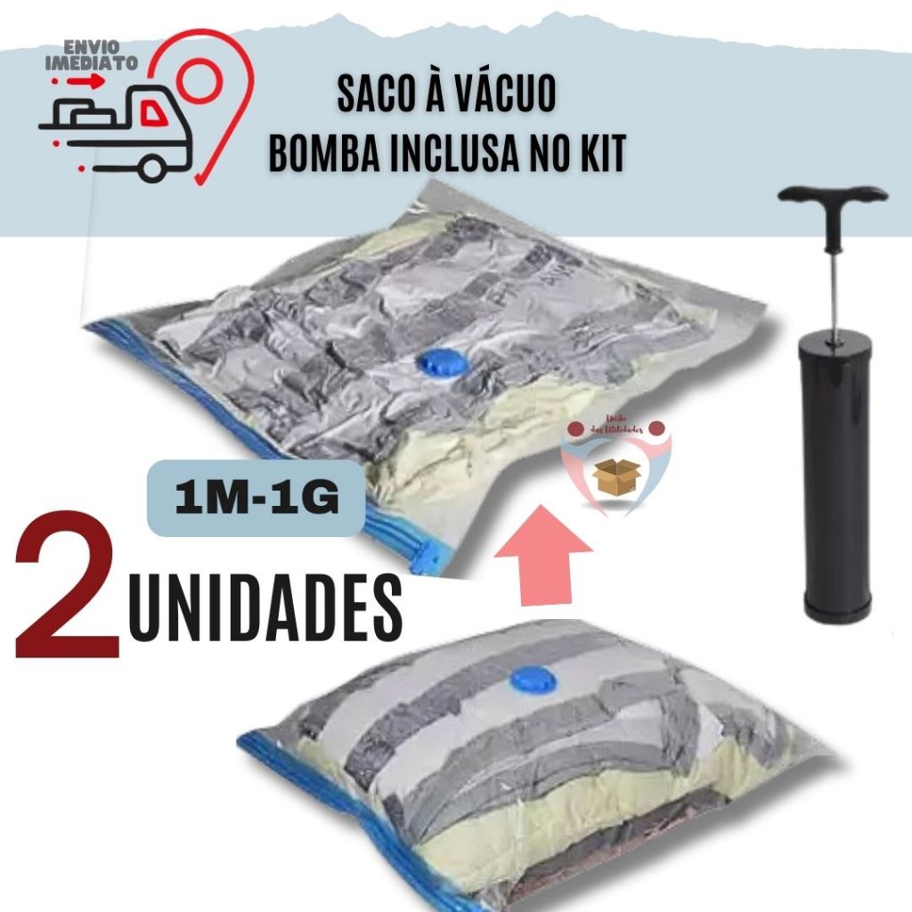Kit 2 Sacos A Vácuo Organizador Com Bomba Manual M G Reutilizável  Organizador Edredom Cobertor Roupa Multiuso Universal
