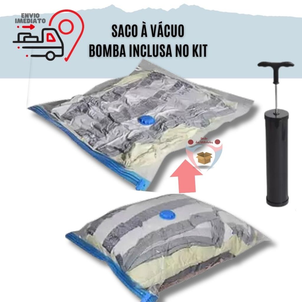 Kit Saco A Vácuo Organizador Com Bomba Manual M G Reutilizável  Organizador Edredom Cobertor Roupa Multiuso Universal