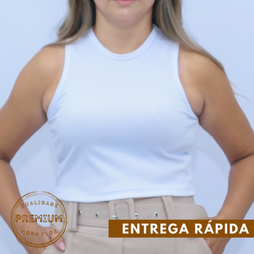 cropped blusa regata feminino canelado basico gola redonda sem manga verão blogueira tendência