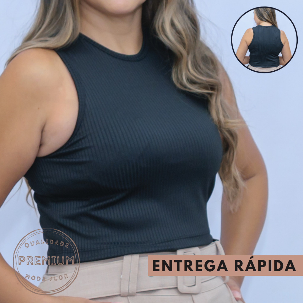 kit 02 cropped regata blusa feminino canelado basico gola redonda sem manga verão blogueira fashion