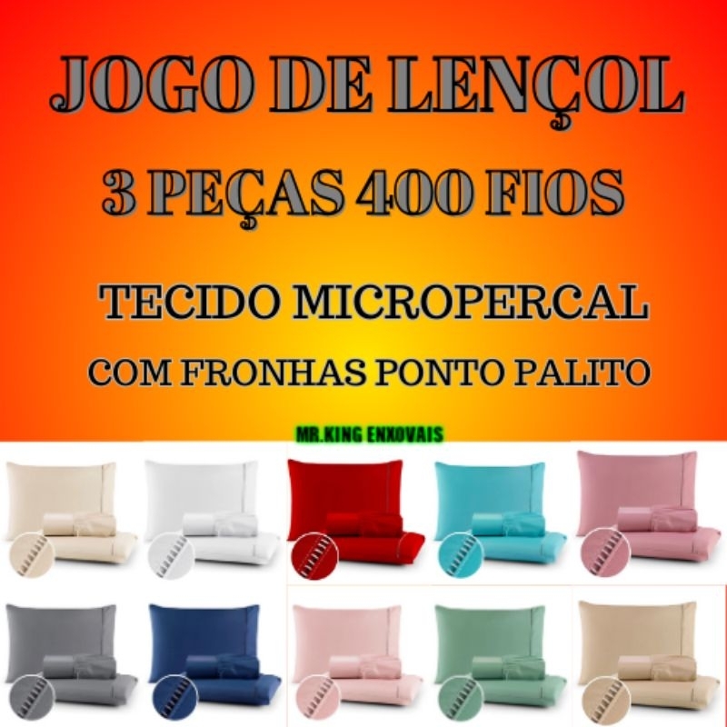 Jogo de lençol micropercal + fronhas ponto palito com elástico em toda volta