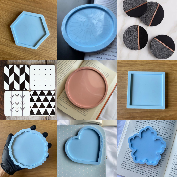 Molde Silicone Forma Geométrica Varios Modelos Porta Copo Resina Gesso Cimento em Oferta na Shopee