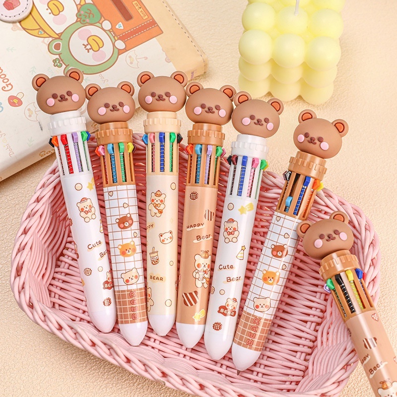 10 Cores Caneta Esferográfica De Urso De Desenho Animado Bonitinho