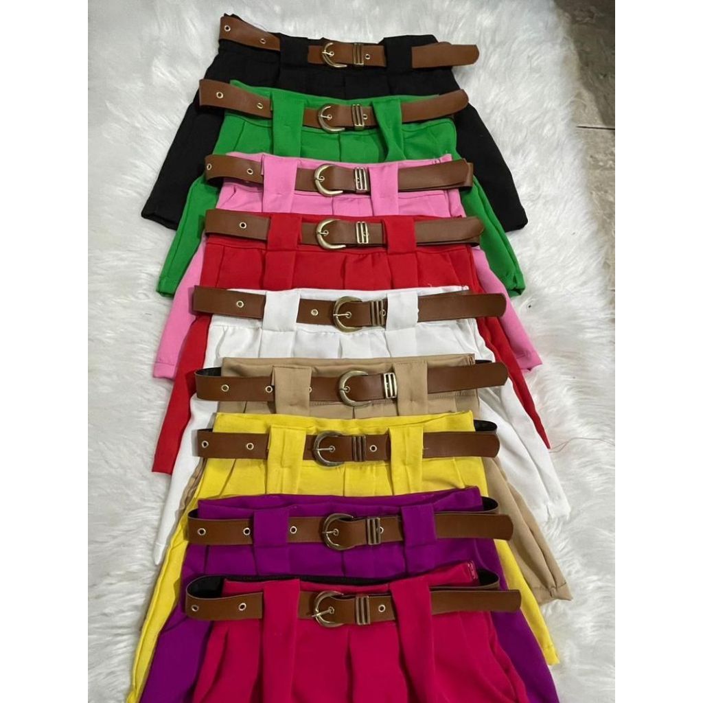 Short Social Alfaitaria Cintura Alta Com Cinto De Couro Modelo Zara Tendencia