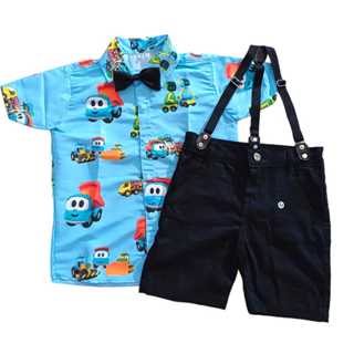 Conjunto Bermuda Suspensório gravata Temático LÉO CAMINHÃO Aniversários e Festas. em Oferta na Shopee