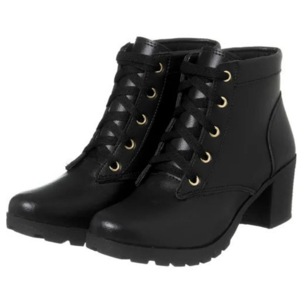 Coturno Feminino Sola Tratorada Salto Médio 6,5cm Moda Casual Cano Curto Promoção Confortável