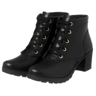 Coturno Feminino Sola Tratorada Salto Médio 6,5cm Moda Casual Cano Curto Promoção Confortável