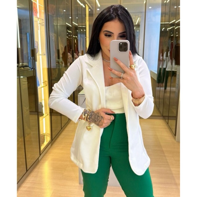 Blazer Neoprene Max Casaco Terninho Feminino Alongado Blazer Feminino Casaco de Frio