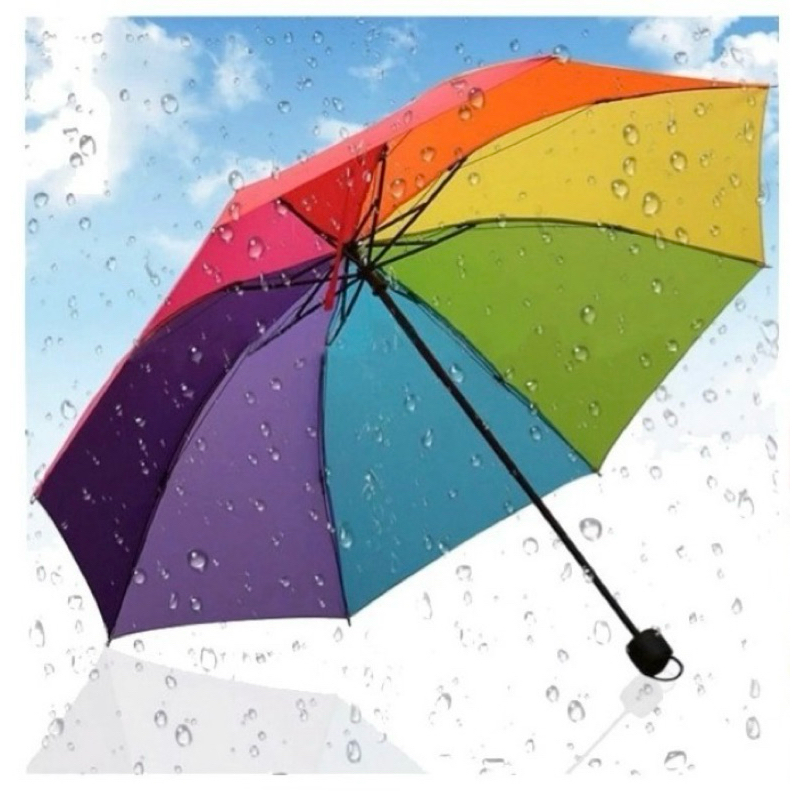 Guarda Chuva Grande Reforçado Arco Íris Manual Dobrável Contra Vento