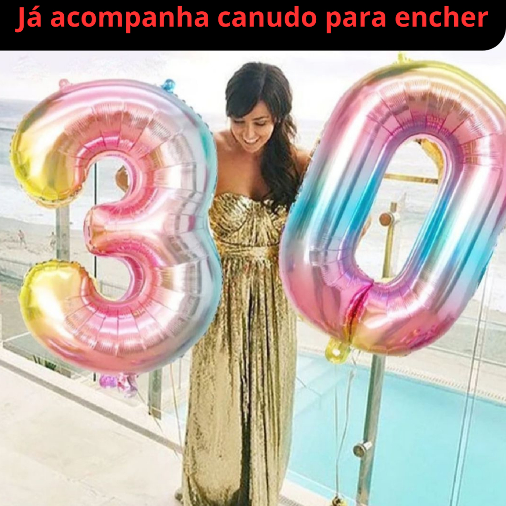 Balão Número Metalizado 75 CM degradê em Oferta na Shopee