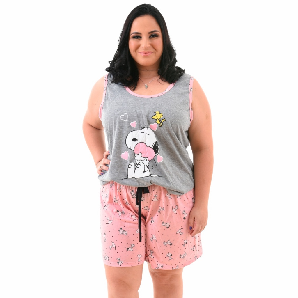 Pijama Feminino Adulto Plus Size Baby Doll Camiseta Regata E Short Doll em Oferta na Shopee