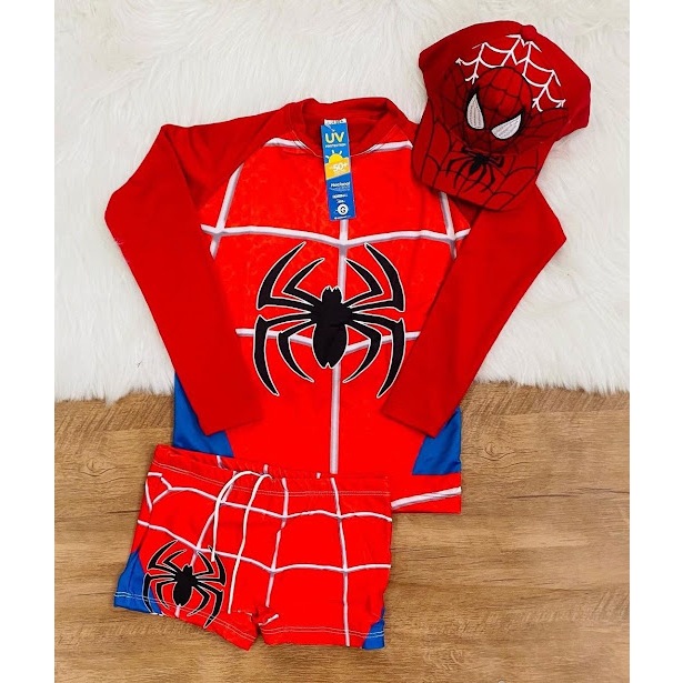 Kit Sunga Infantil + Blusa com Proteção Solar Infantil UV50 + Boné 3 Personagens