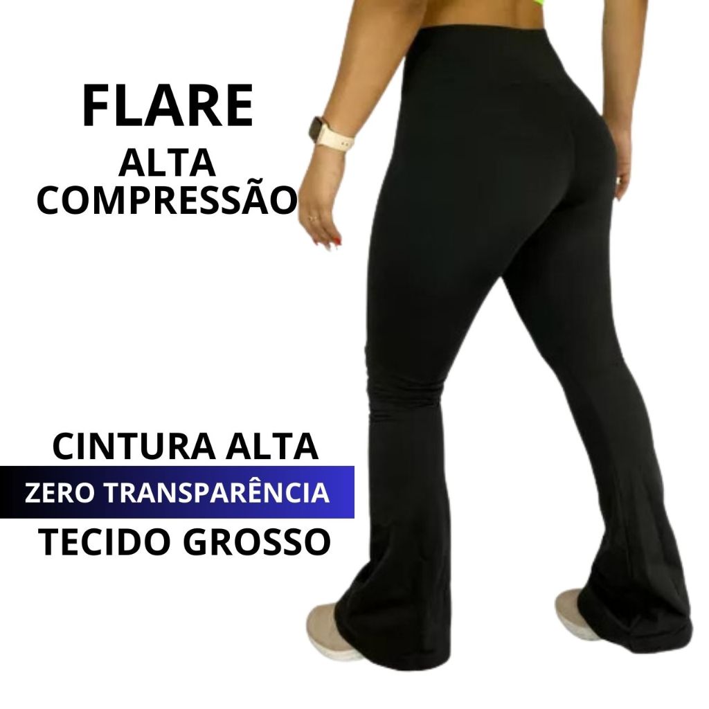 Calça FLARE Legging, Boca Sino, Bailarina, GROSSA, Feminina, Academia, Leg Cós Alto, Alta Compressão