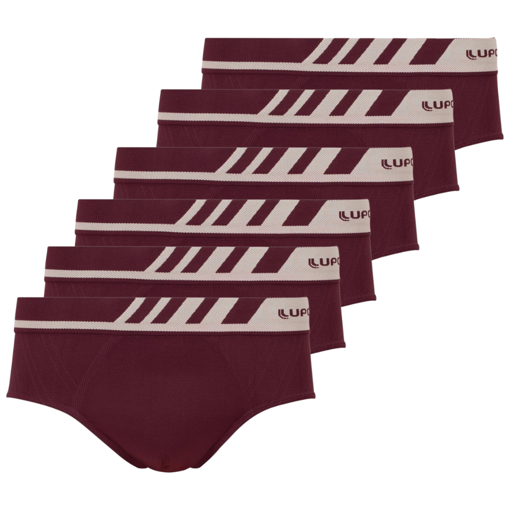 Kit 6 Cuecas Masculina Slip Lupo Microfibra Adulto Sem Costura Original Vinho 691-002