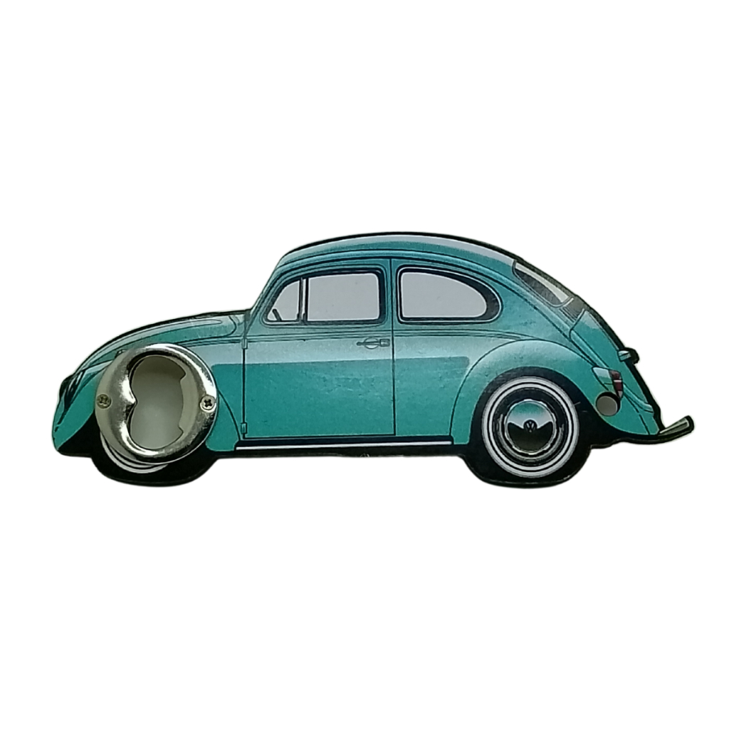 Abridor De Garrafas Portátil com Imã para Reter Tampinha temático colecionável modelo Fusca Verde