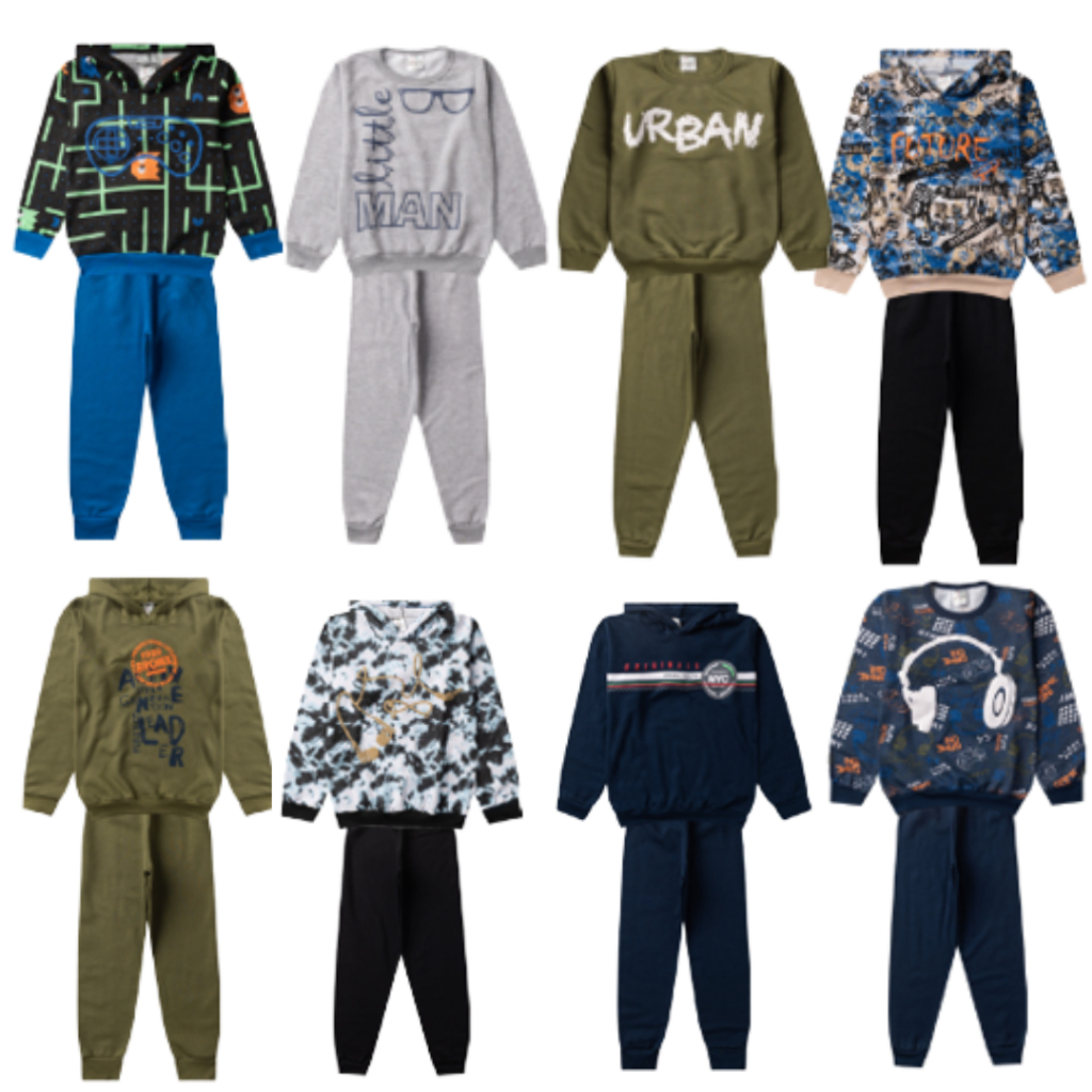 Kit 6 peças de moletom MASCULINO  Infantil Inverno 3-blusas-casacos 3 calças de 1 ao 14 Pr...