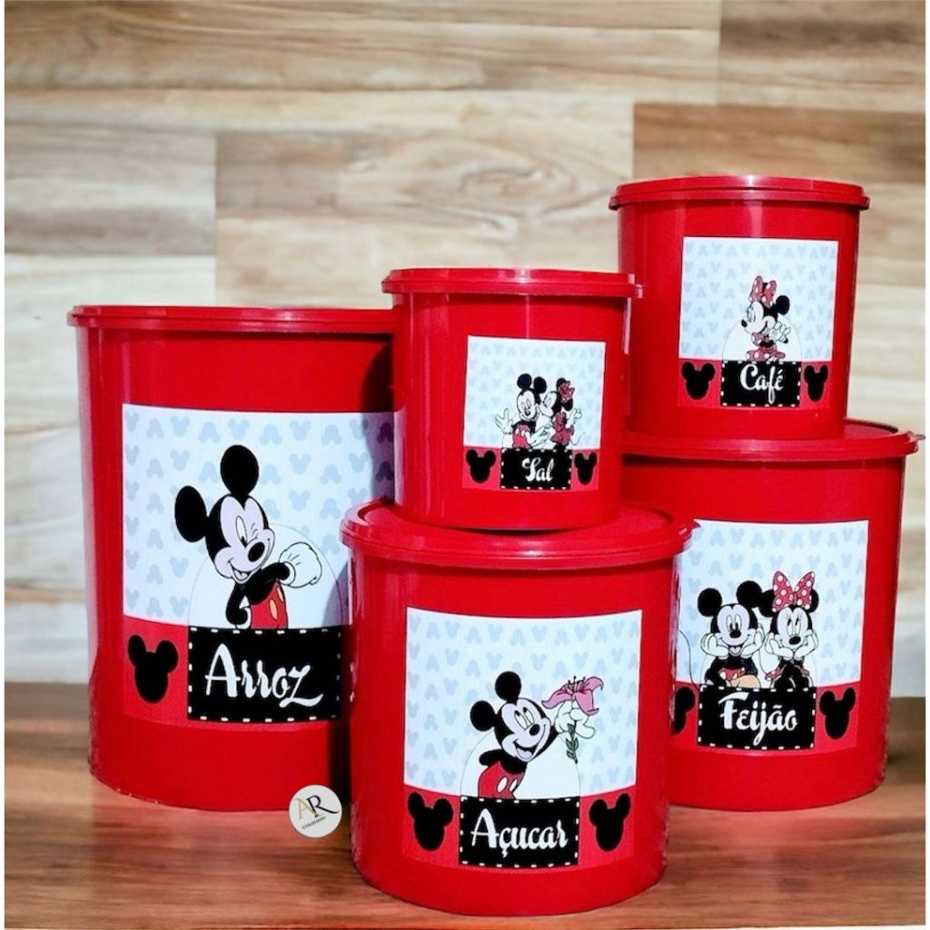 kit porta mantimentos 5 pçs decorados Minnie e Mickey