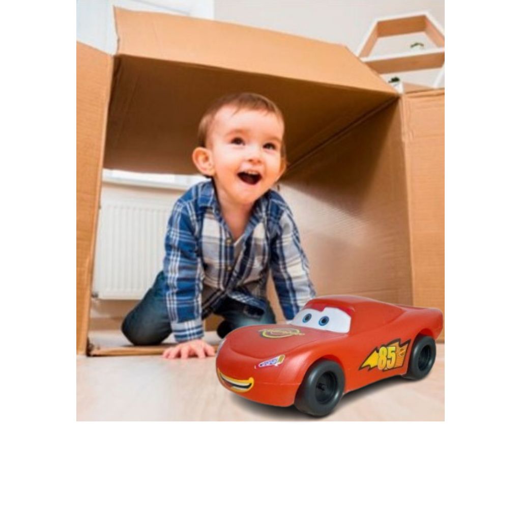 Brinquedo Carrinho Relâmpago McQueen Vermelho c/ Adesivos Plástico Grande 31CM Brinquedo Criança