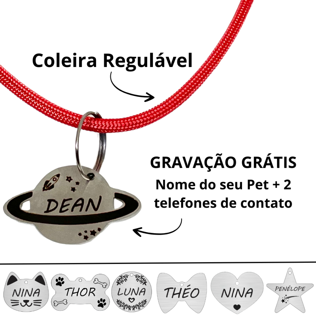 Placa de Identificação Pet Colar para Cachorro Coleira