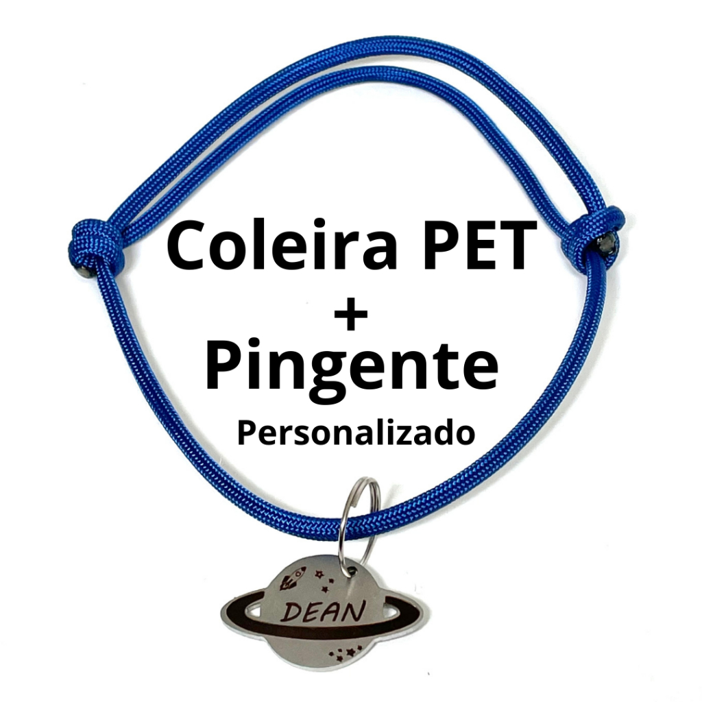 Placa de Identificação Pet Inox com Coleira Pingente Pet personalizado Cachorro Gato