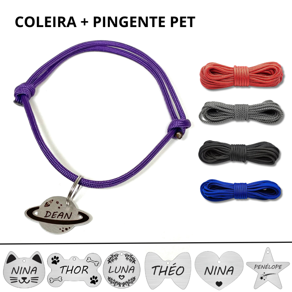 Plaquinha de identificação Pet + Coleira para cachorro Com nome Personalizado