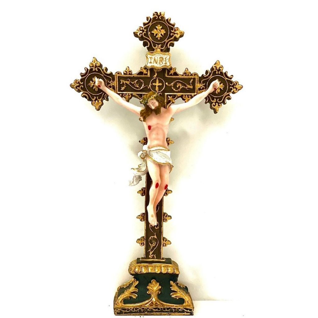 Crucifixo Cristo Resina de Mesa 30 cm Decoração Católico