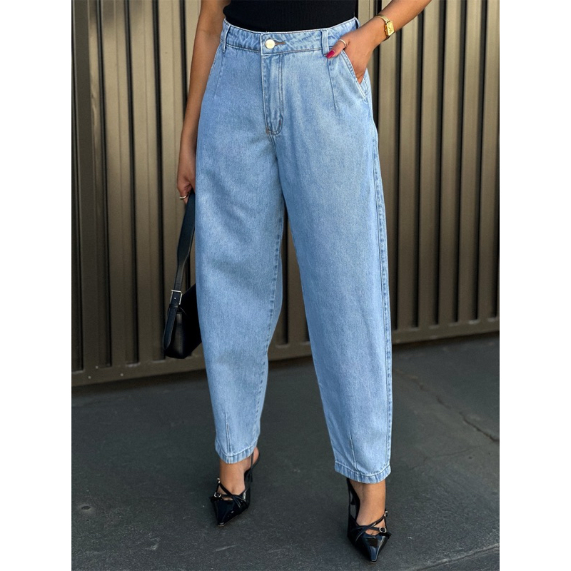 Calça Jeans wide leFeminina  Mom Calca com rasgo 8148