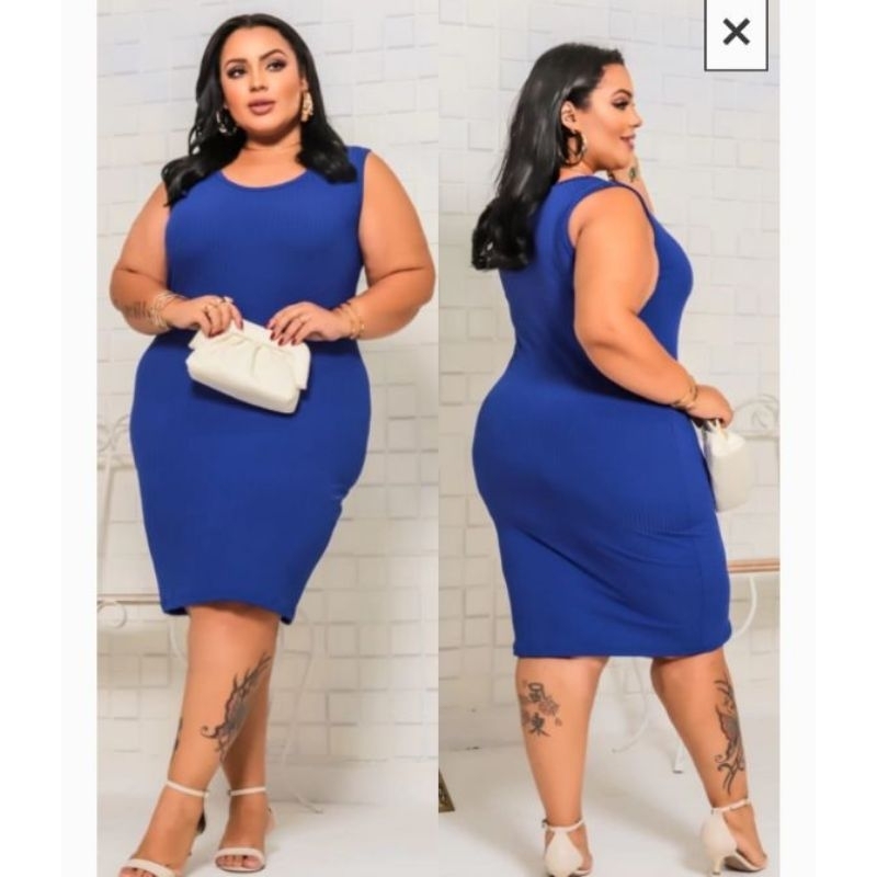 Vestido feminino plus size regata canelado em Oferta na Shopee