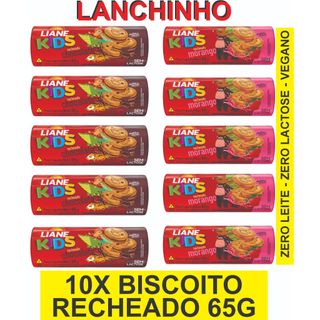 10X Biscoito Recheado Liane Zero Lactose 65g Chocolate ou Morango | Lanchinho | Sem Leite | Vegano