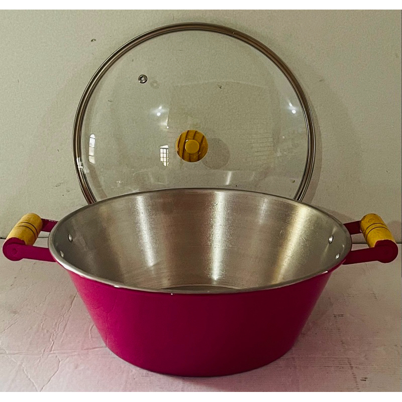 Tacho N 26 Rosa Pink Fúcsia de Alumínio com Tampa de Vidro Panela Para Frituras Caldos Feijoada Saladeira