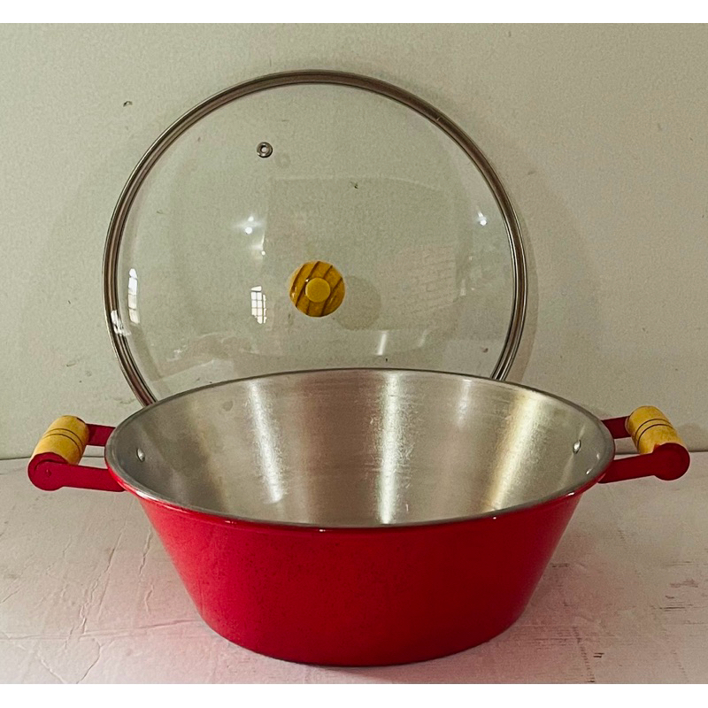 Tacho N 26 Vermelho de Aluminio com Tampa de Vidro para Caldos Frituras Feijoda Panela Saladeira