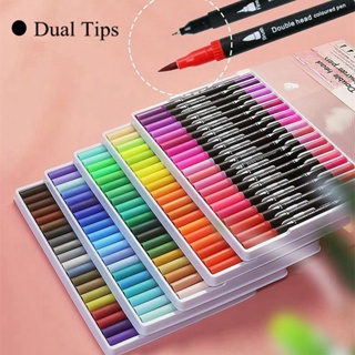 Caneta Brush Pen Com 24/36/48/60 Cores com ponta dupla pincel estilo brushpen e ponta fina em Oferta na Shopee