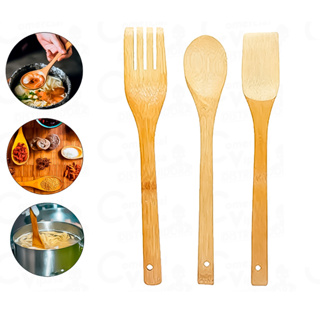 Kit Conjunto De Utensílios para Cozinha De Bambu 03 Peças em Oferta na Shopee