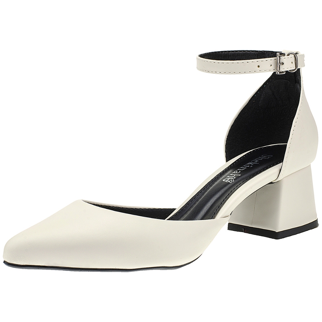 Sapato Feminino Scarpin Bico Fino Salto Bloco Grosso Saia e Blusa Salomé Shekinah Noiva Ca...