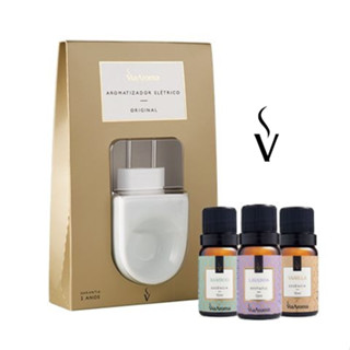 Kit Difusor Aromatizador Elétrico Original + 3 Essências Via Aroma(Bamboo, Lavanda e Vanil...