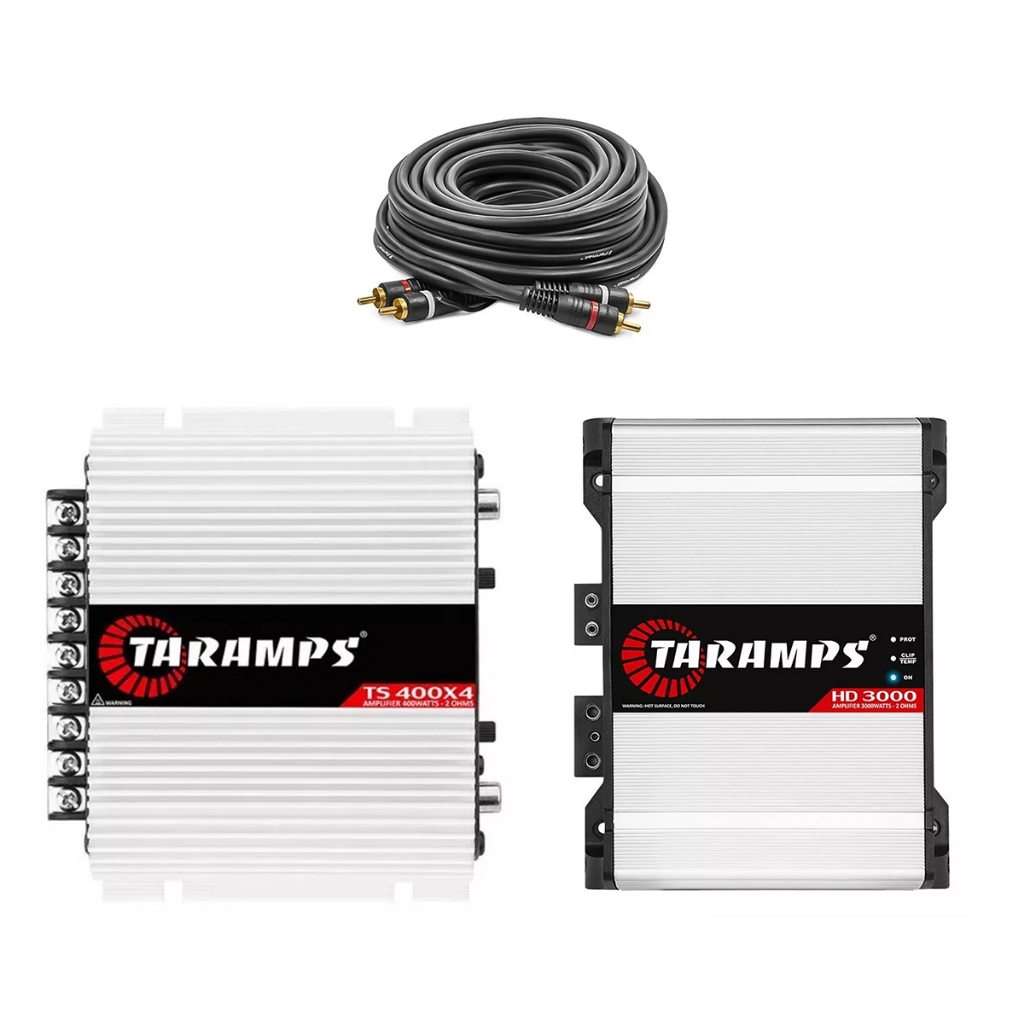 Kit Modulo Taramps Ts400x4 2 Ohms Hd3000.1 2 Ohms + Cabo Rca 5 metros - Spare Parts and Accessories for Vehicles