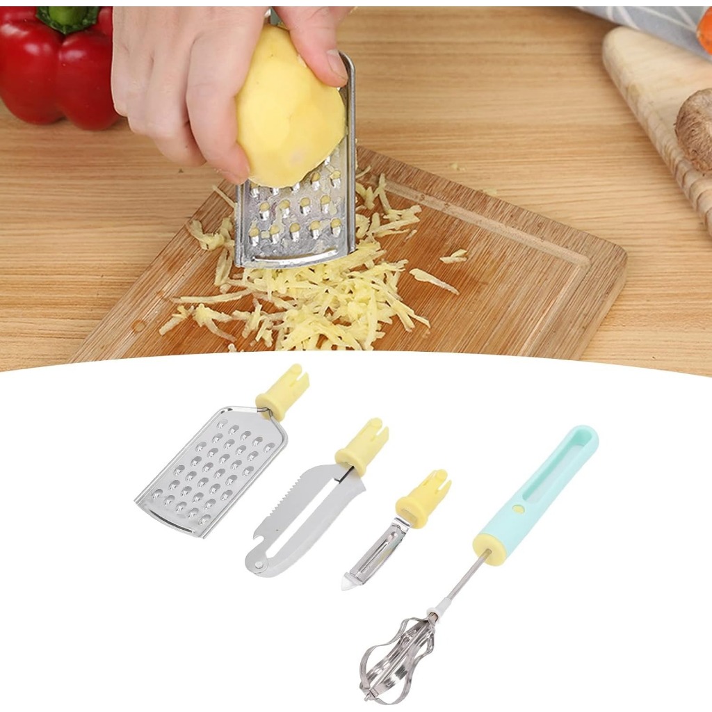 Kit Utensilios 4 Em 1 Descascador Cortador Batedor Ralador Boleador