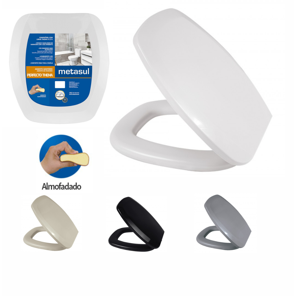 Assento Sanitário Almofadado Modelo THEMA - Metasul - Retangular Quadrado Incepa em Oferta na Shopee