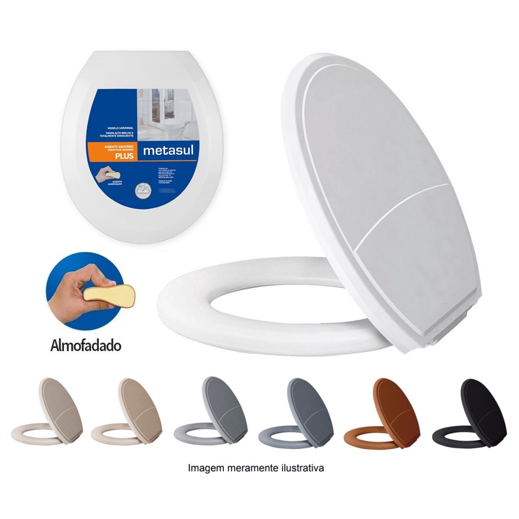 Assento Sanitário Almofadado Modelo PLUS SLIM Oval Universal Metasul Tampa De Vaso Privada em Oferta na Shopee