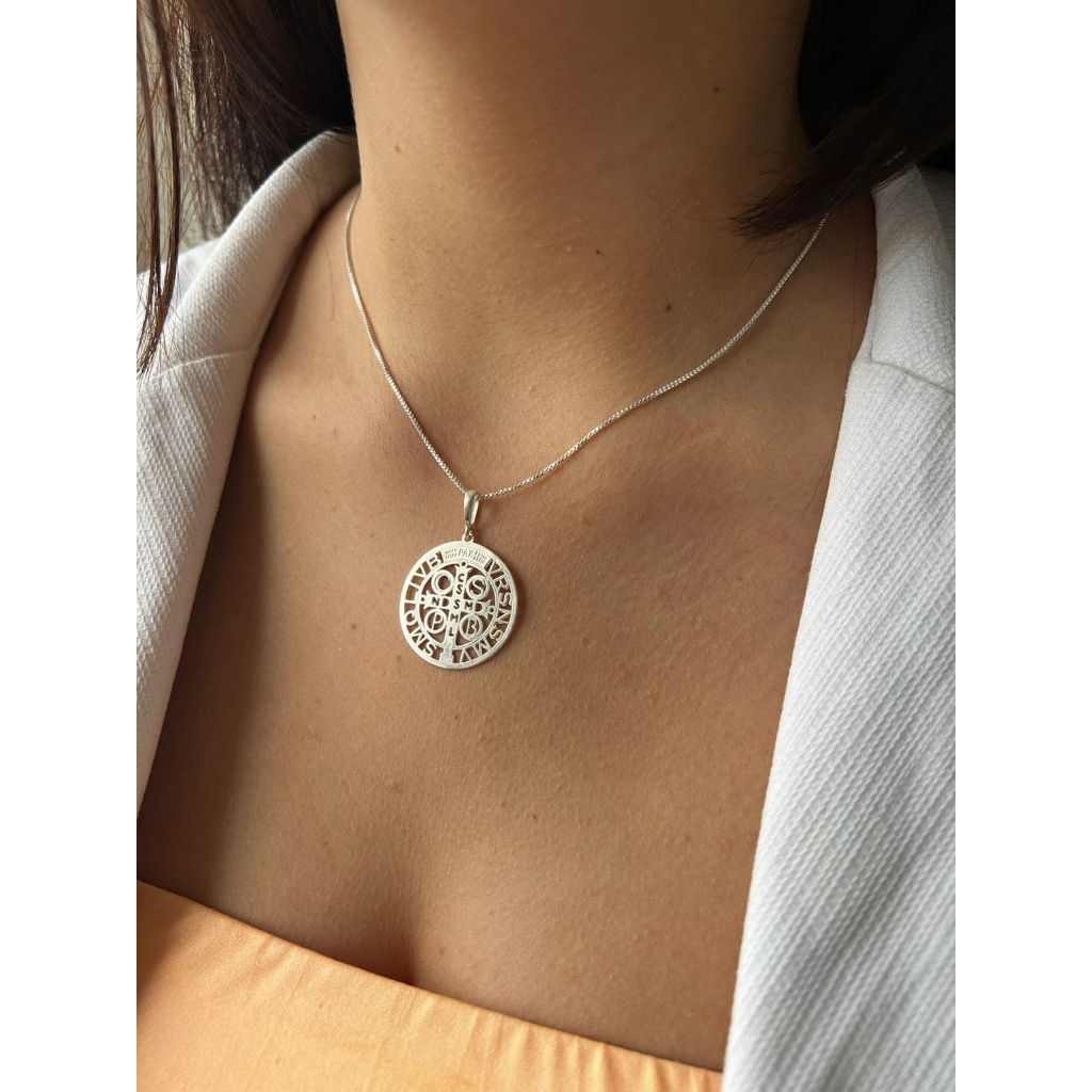 Colar São Bento Vazado Prata 925 Legitima/ Corrente + Pingente / Proteção e Fé/ Gala Joias