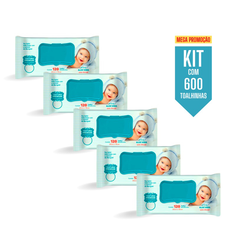 Lenço Umedecido Marigold Baby 120 Un - Kit Com 5 Unidades : Premium, camomila e RN